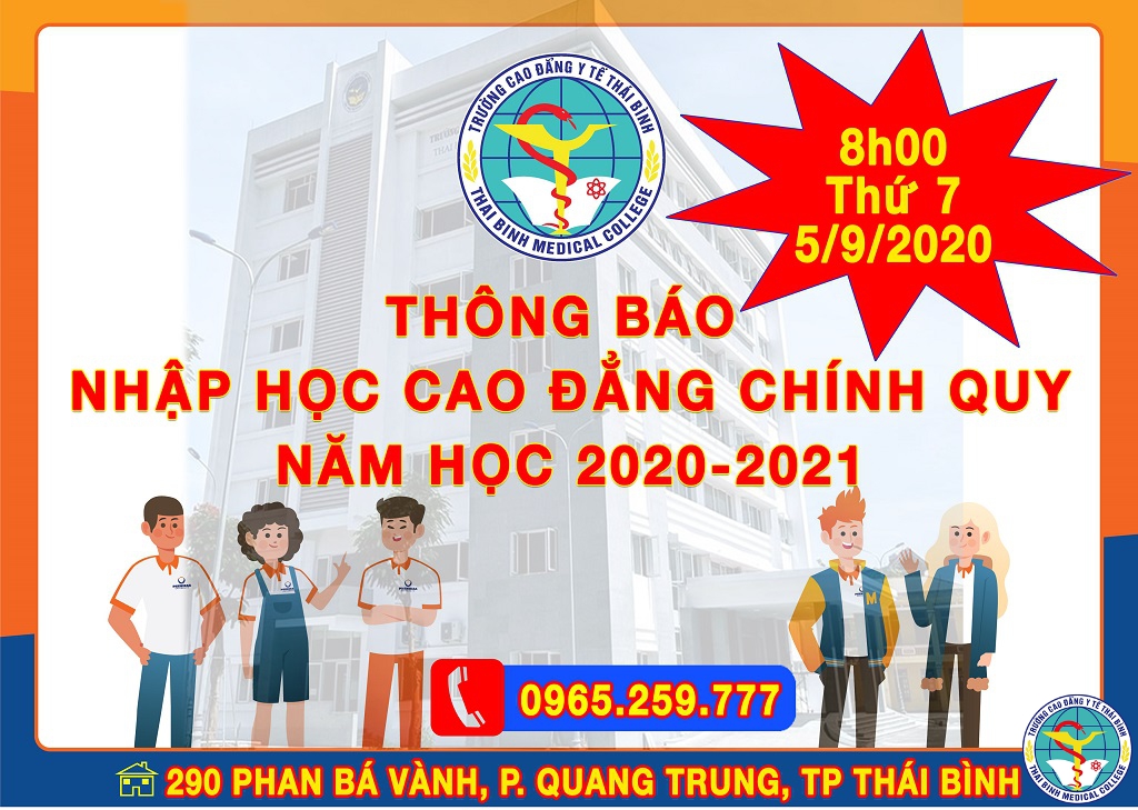 Thông báo thời gian nhập học Cao đẳng chính quy Đợt 1 trường CĐ Y tế Thái Bình năm học 2020-2021